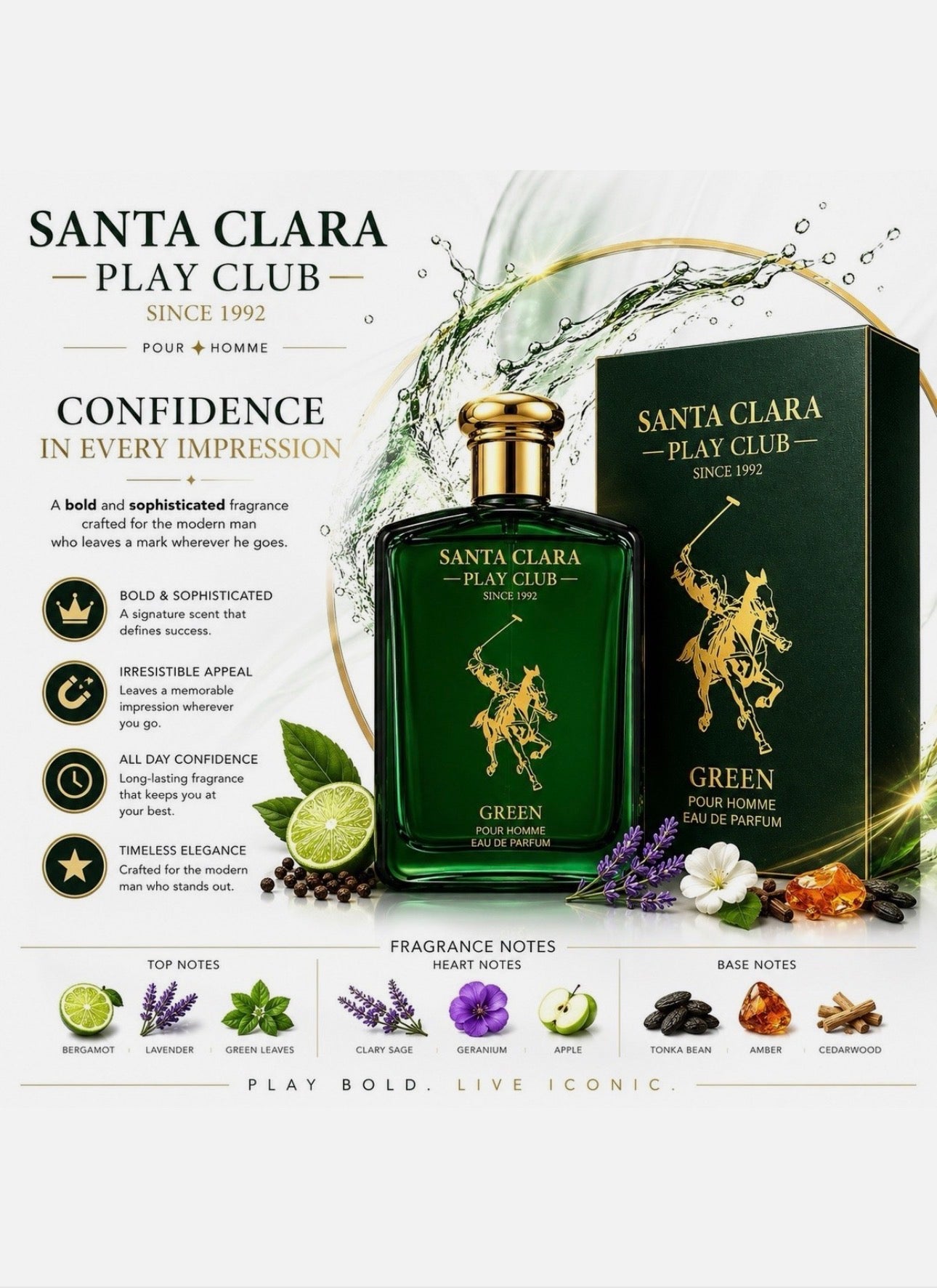 Santa Clara Play Club Green Pour Homme Eau De Parfum 100ml 3.4 fl oz