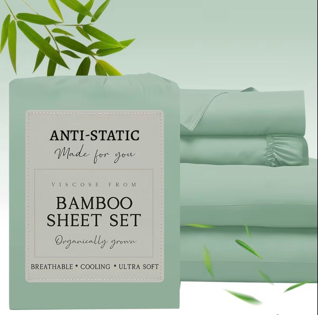 COMFY BAMBOO WORLD QUEEN SHEET SET 4PCS - SAGE GREEN FLORAL
